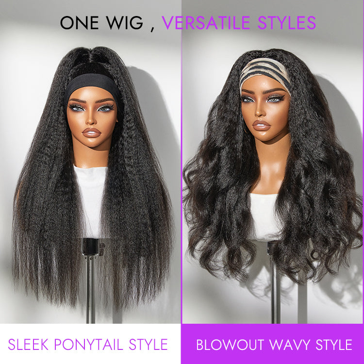 Glueless Kinky Straight Headband Human Hair Wig 180% Density | 10"-28"