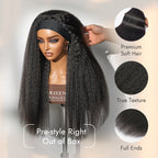 Glueless Kinky Straight Headband Human Hair Wig 180% Density | 10"-28"