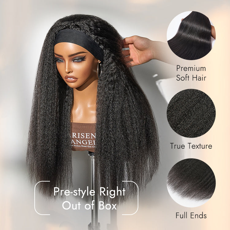 Glueless Kinky Straight Headband Human Hair Wig 180% Density | 10"-28"
