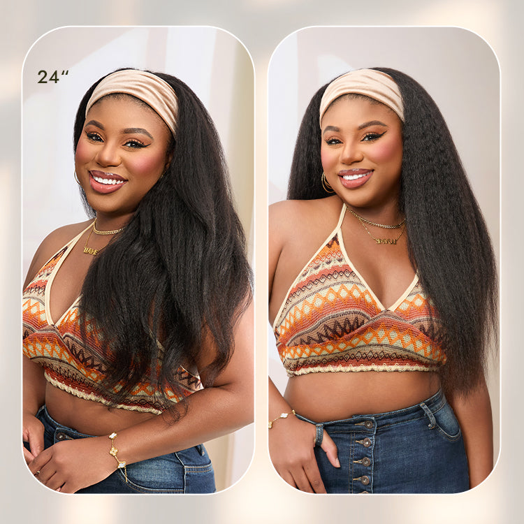 Glueless Kinky Straight Headband Human Hair Wig 180% Density | 10"-28"