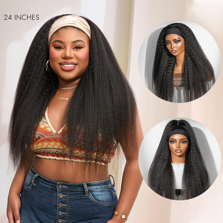 Glueless Kinky Straight Headband Human Hair Wig 180% Density | 10"-28"