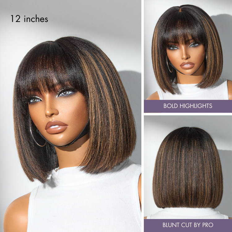 Glueless Bob Human Hair Wig with Bangs | 8"-14"