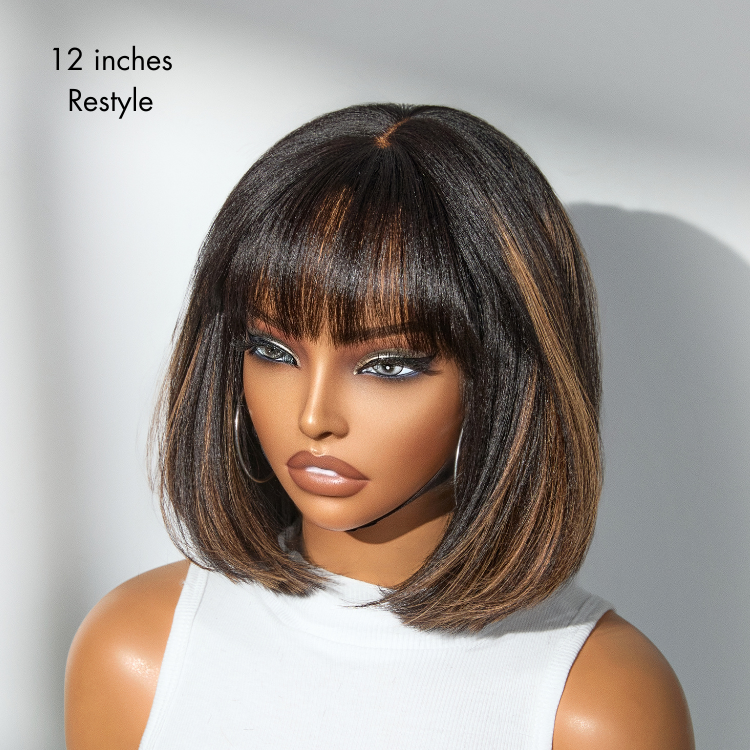 Glueless Bob Human Hair Wig with Bangs | 8"-14"