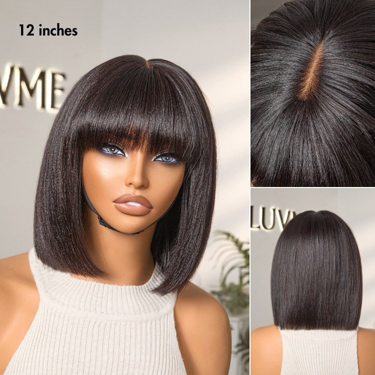 Glueless Bob Human Hair Wig - Red with Bangs | 8"-14"