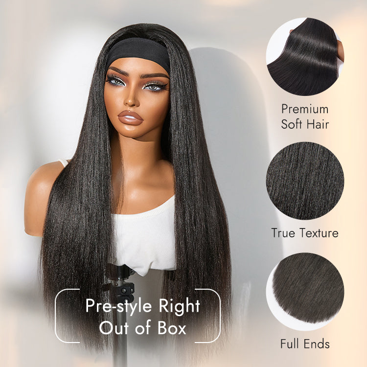 Glueless Kinky Straight Headband Human Hair Wig 180% Density | 10"-28"