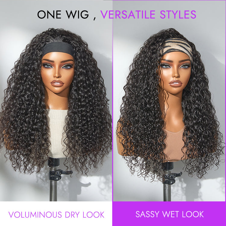 Glueless Water Wave Headband Human Hair Wig 180% Density | 10"-28"