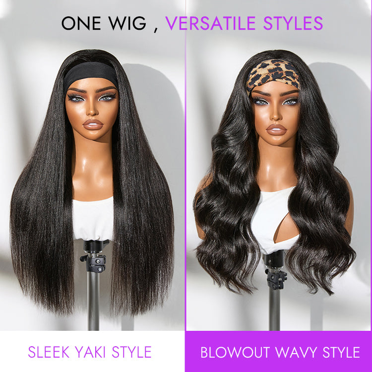 Glueless Kinky Straight Headband Human Hair Wig 180% Density | 10"-28"