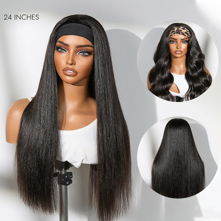 Glueless Kinky Straight Headband Human Hair Wig 180% Density | 10"-28"