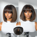 Glueless Bob Human Hair Wig - Grey with Bangs | 8"-14"