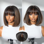 Glueless Bob Human Hair Wig - Grey with Bangs | 8"-14"