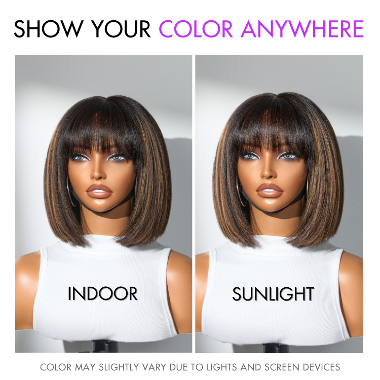 Glueless Bob Human Hair Wig - Grey with Bangs | 8"-14"