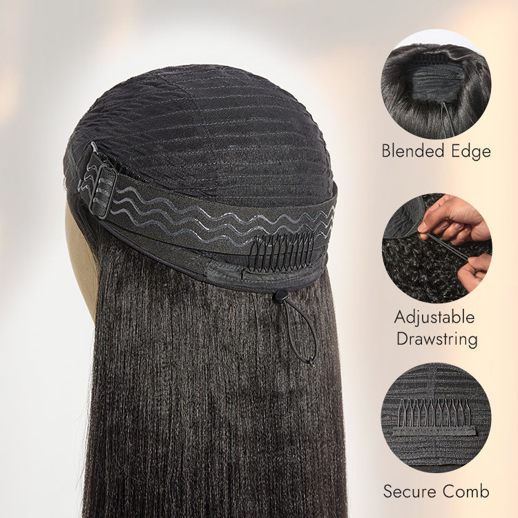 Glueless Kinky Straight Human Hair Wig 180% Density | 10"-28"