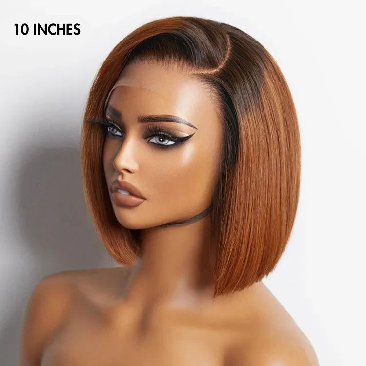Glueless Bob 13X4 Frontal Human Hair Wig - Red | 8"-14"