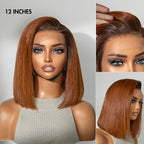 Glueless Bob 13X4 Frontal Human Hair Wig - Red | 8"-14"