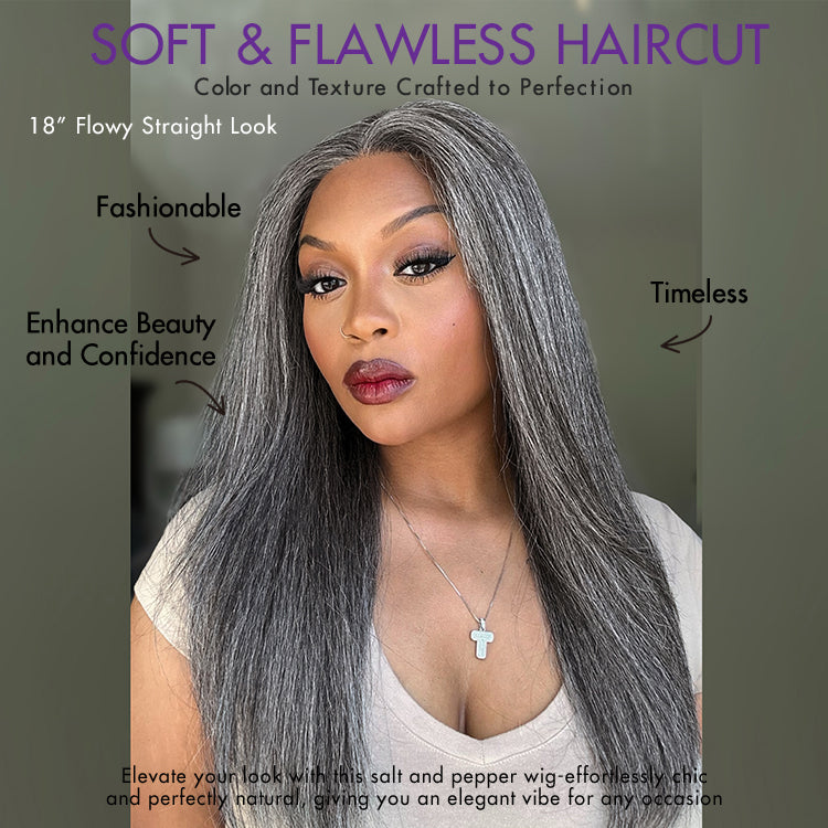 Glueless HD Lace Straight T-Part Lace Human Hair Wig - Grey 180% Density | 10"-28"