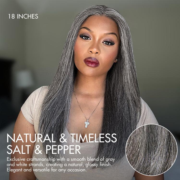 Glueless HD Lace Straight T-Part Lace Human Hair Wig - Grey 180% Density | 10"-28"