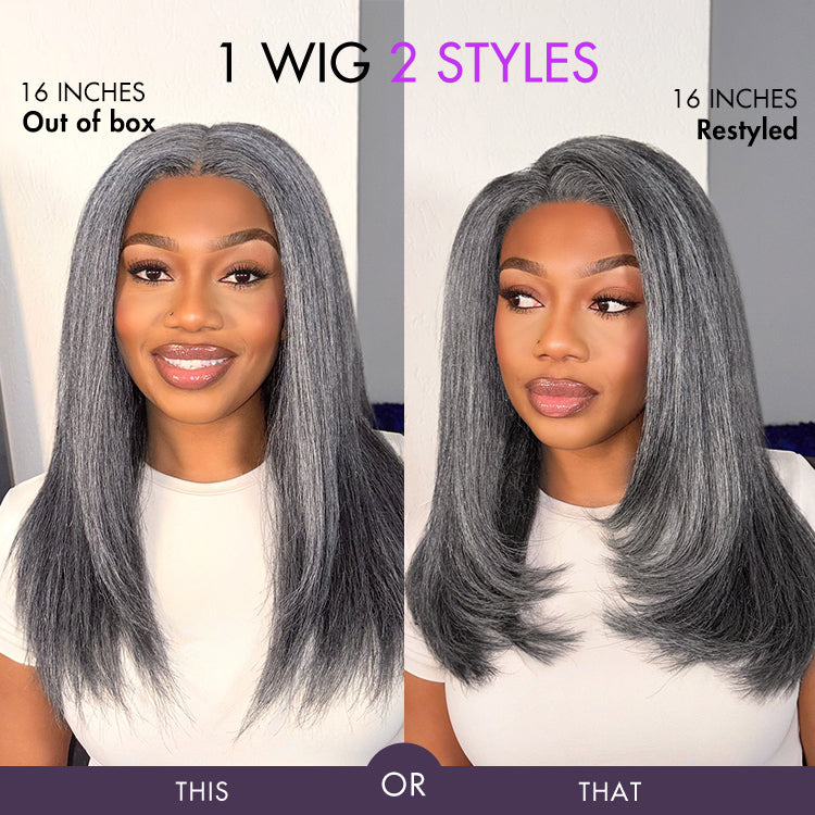 Glueless HD Lace Straight T-Part Lace Human Hair Wig - Grey 180% Density | 10"-28"