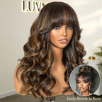 Glueless Loose Wave T-Part Lace Human Hair Wig - Red with Bangs | 10"-28"