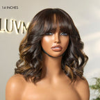 Glueless Loose Wave T-Part Lace Human Hair Wig - Red with Bangs | 10"-28"