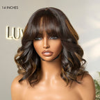 Glueless Loose Wave T-Part Lace Human Hair Wig - Red with Bangs | 10"-28"