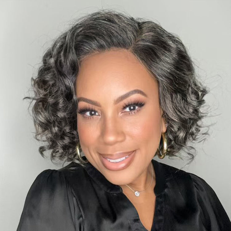 Glueless Loose Wave T-Part Lace Human Hair Wig - Grey | 8"-14"