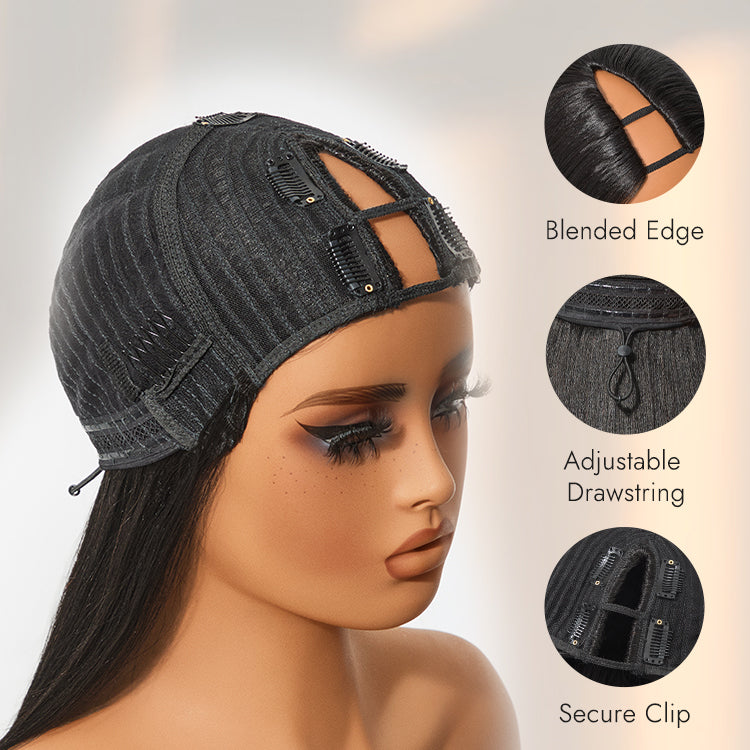 Glueless Kinky Straight V-Part Human Hair Wig 180% Density | 10"-28"