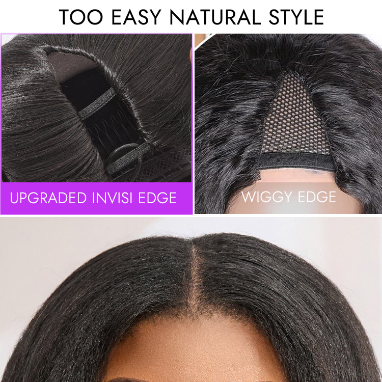 Glueless Kinky Straight V-Part Human Hair Wig 180% Density | 10"-28"