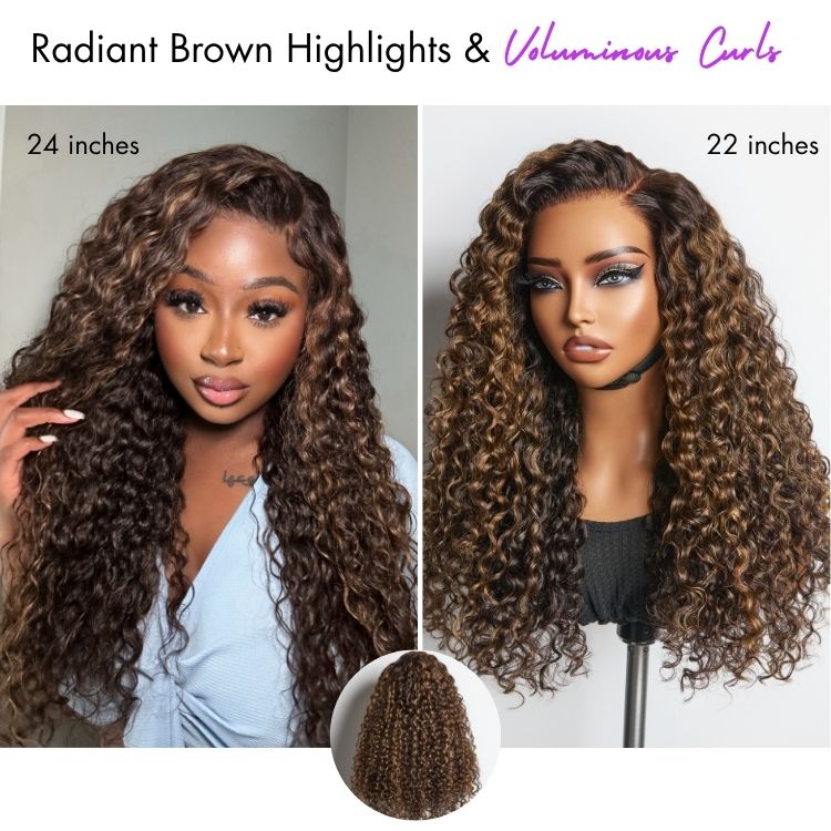 Glueless HD Lace Curly T-Part Lace Human Hair Wig - Highlight | 10"-28"
