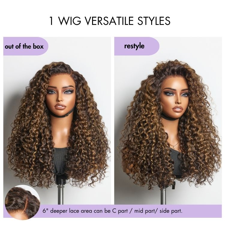 Glueless HD Lace Curly T-Part Lace Human Hair Wig - Highlight | 10"-28"