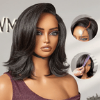 Glueless HD Lace Layered T-Part Lace Human Hair Wig - Grey with Bangs | 8"-14"