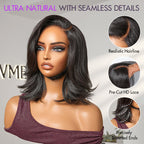 Glueless HD Lace Layered T-Part Lace Human Hair Wig - Grey with Bangs | 8"-14"