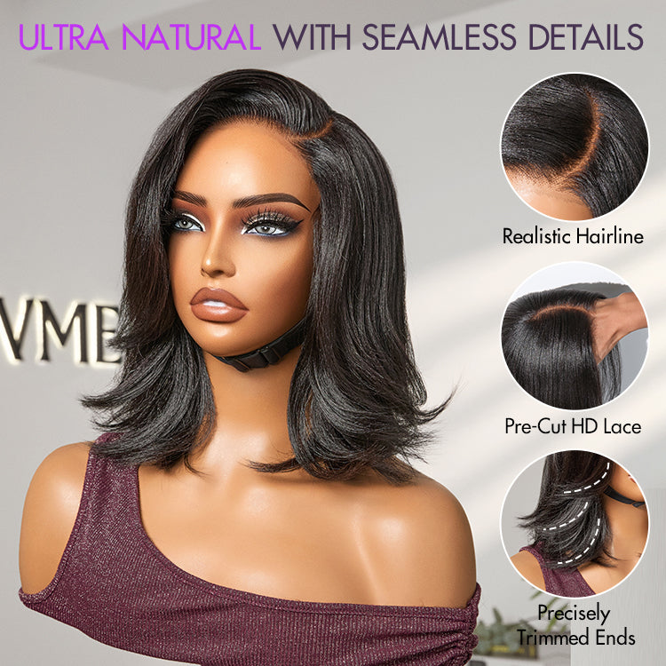Glueless HD Lace Layered T-Part Lace Human Hair Wig - Grey with Bangs | 8"-14"