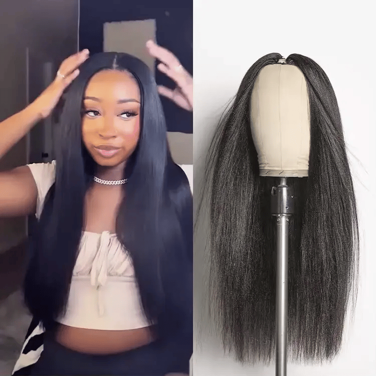 Glueless Kinky Straight V-Part Human Hair Wig 180% Density | 10"-28"