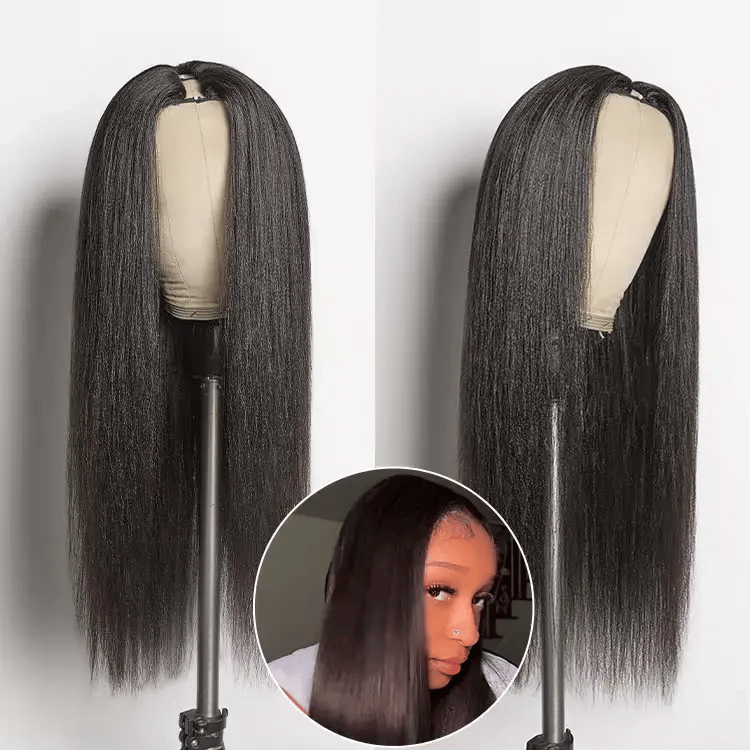 Glueless Kinky Straight V-Part Human Hair Wig 180% Density | 10"-28"