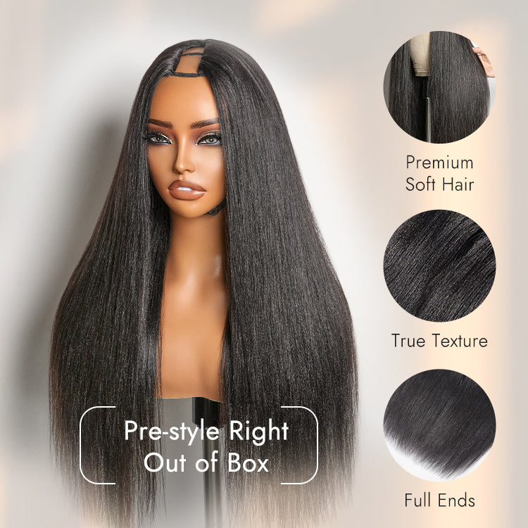 Glueless Kinky Straight V-Part Human Hair Wig 180% Density | 10"-28"