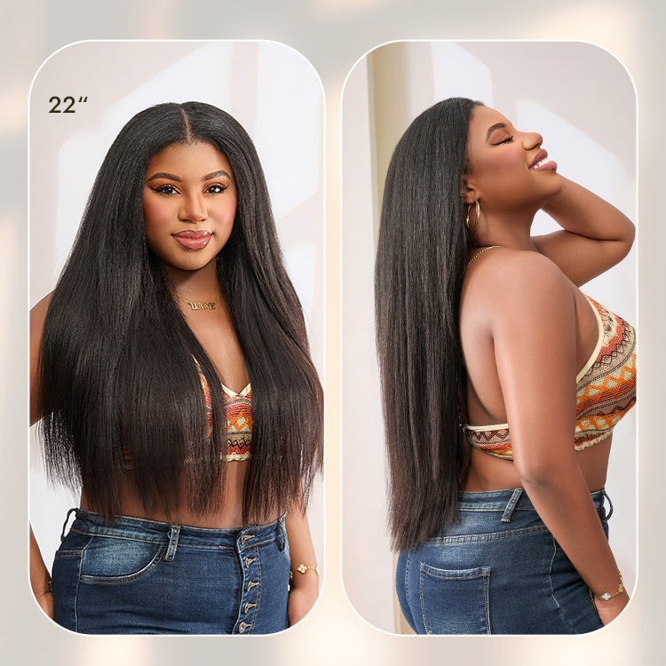 Glueless Kinky Straight V-Part Human Hair Wig 180% Density | 10"-28"