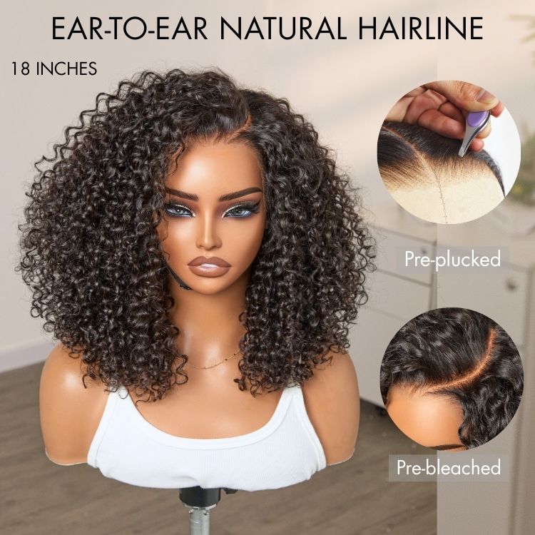 Glueless Curly T-Part Lace Human Hair Wig 180% Density | 10"-28"