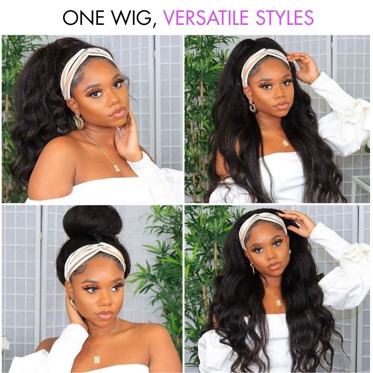 Glueless Kinky Straight Headband Human Hair Wig 180% Density | 10"-28"