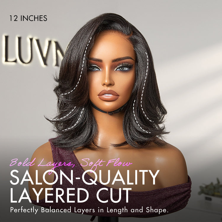 Glueless HD Lace Layered T-Part Lace Human Hair Wig - Grey with Bangs | 8"-14"