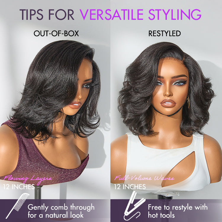 Glueless HD Lace Layered T-Part Lace Human Hair Wig - Grey with Bangs | 8"-14"