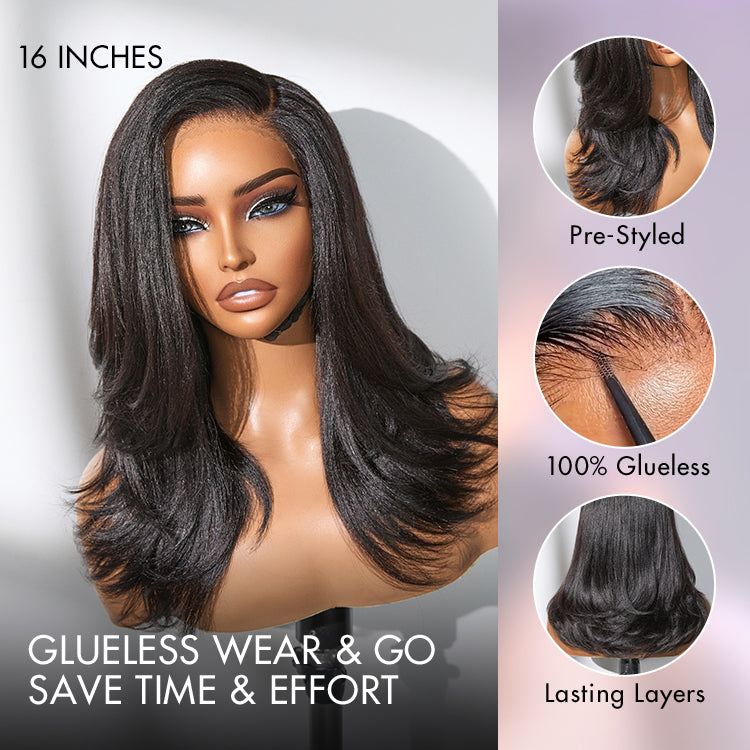 Glueless HD Lace Layered T-Part Lace Human Hair Wig - Grey with Bangs | 8"-14"