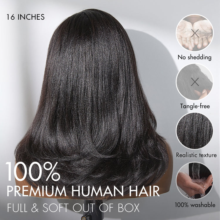 Glueless HD Lace Layered T-Part Lace Human Hair Wig - Grey with Bangs | 8"-14"