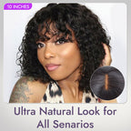 Glueless Curly U-Part Human Hair Wig - Brown with Bangs | 8"-14"