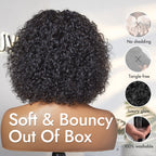 Glueless Curly T-Part Lace Human Hair Wig with Bangs | 8"-14"