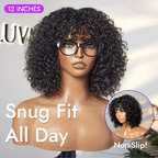 Glueless Curly U-Part Human Hair Wig - Brown with Bangs | 8"-14"