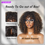Glueless Curly Human Hair Wig - Grey with Bangs | 8"-14"