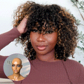 Glueless Curly Human Hair Wig - Grey with Bangs | 8"-14"