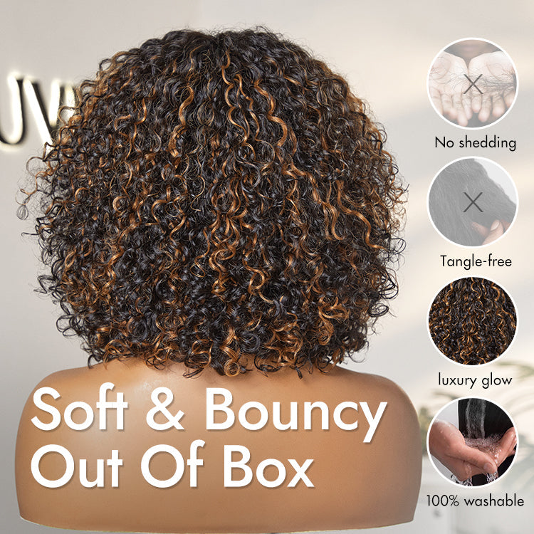 Glueless Curly Human Hair Wig - Grey with Bangs | 8"-14"