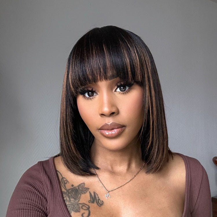 Layered Human Hair Wig - Purple with Bangs | 8"-14"