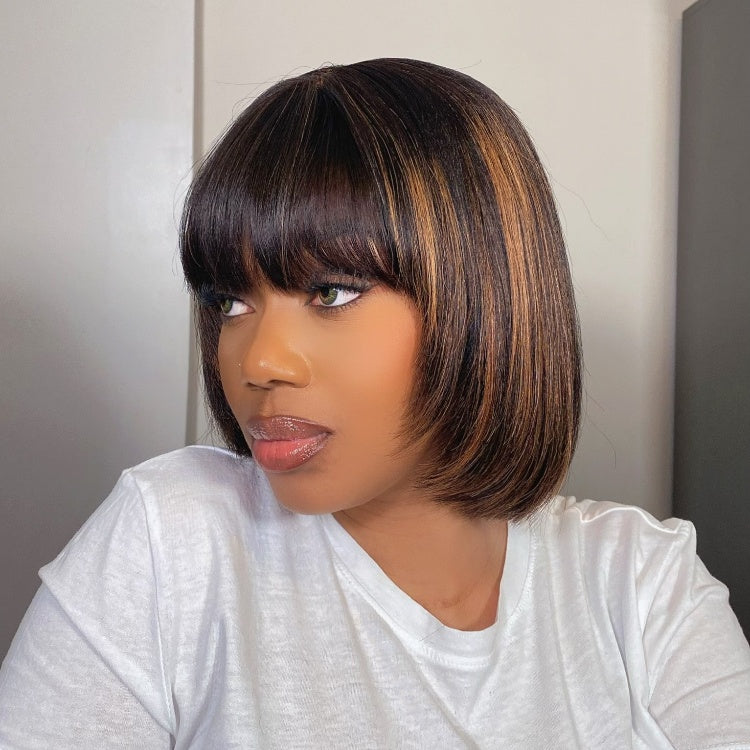 Layered Human Hair Wig - Purple with Bangs | 8"-14"